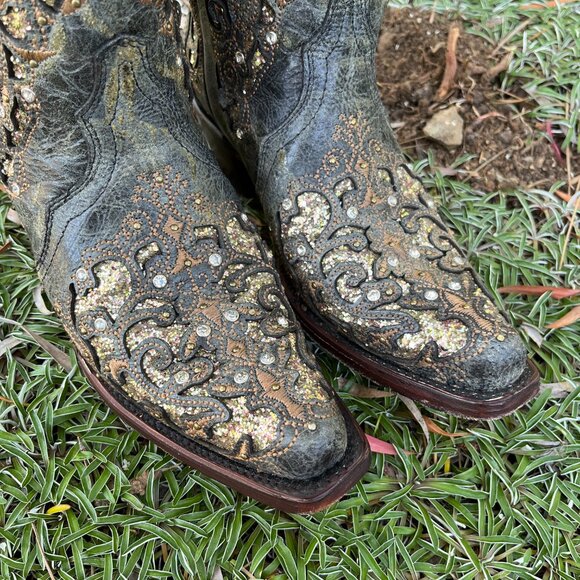 Corral Women's New Ash Grey Inlay & Studs & Crystal Western Boots, Size 9 - Picture 2 of 15